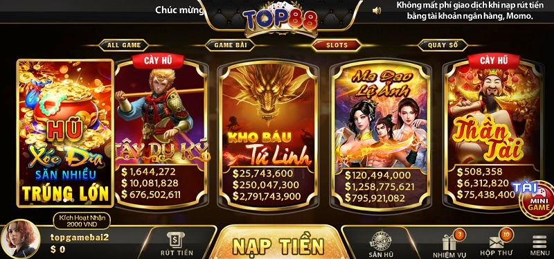 Top 88 là địa chỉ uy tín có thể mạnh về game nổ hũ